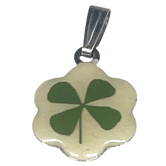 Four-Leaf Clover Charm Pendant Silver Tone - Picture 1 of 5